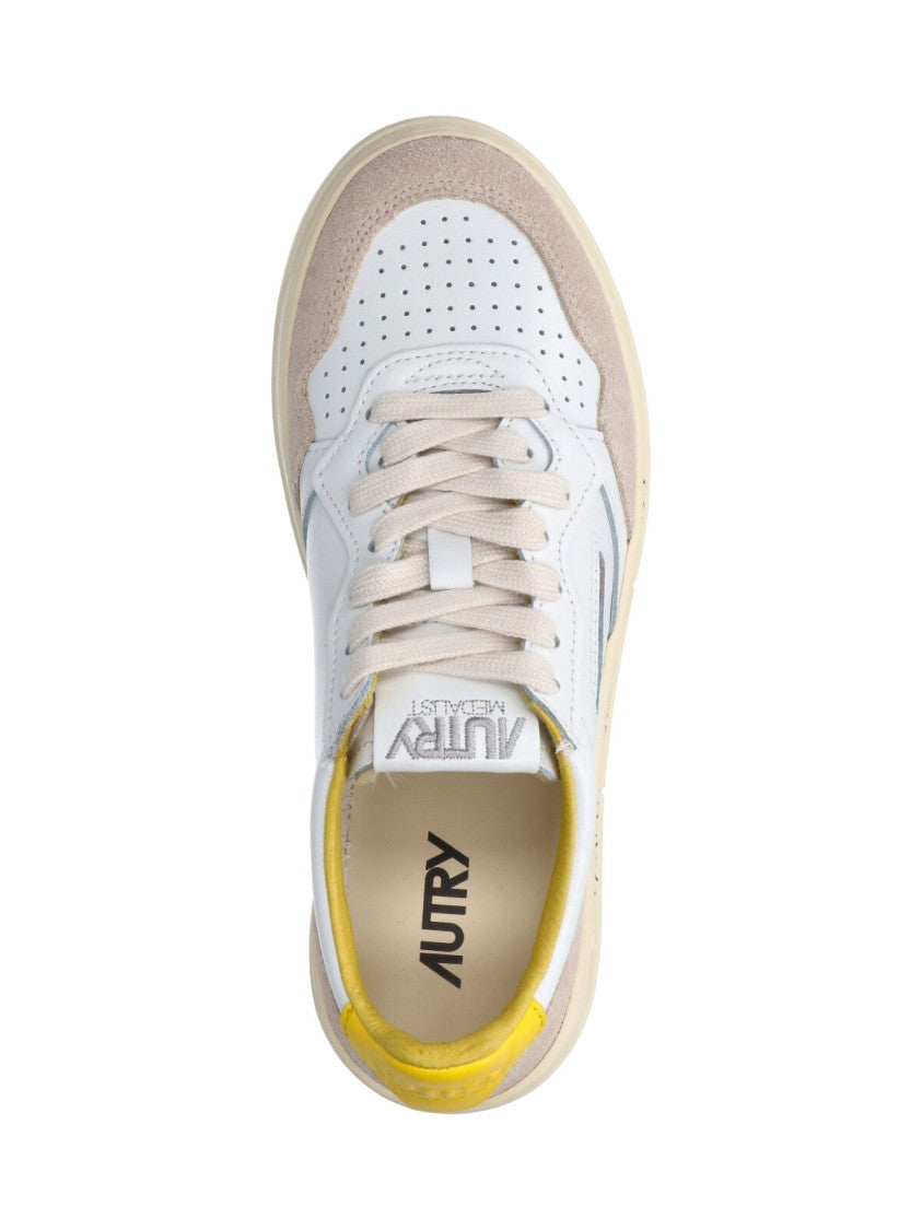 Autry White Leather Sneakers With Beige Suede Overlays
