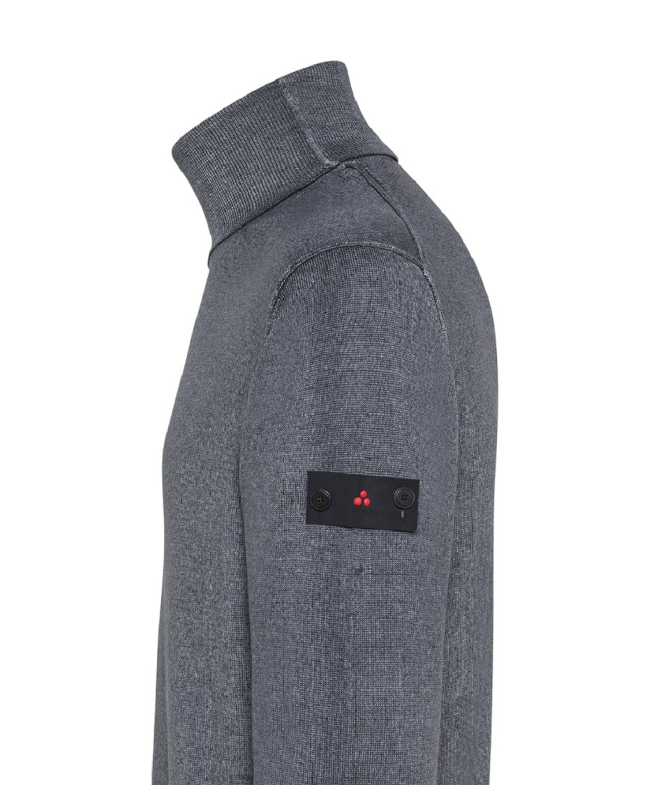 Peuterey Textured Grey Turtleneck Sweater Detachable Band