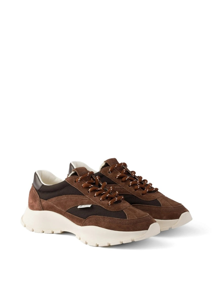 Prada Brown Tech Mesh Leather Sneakers