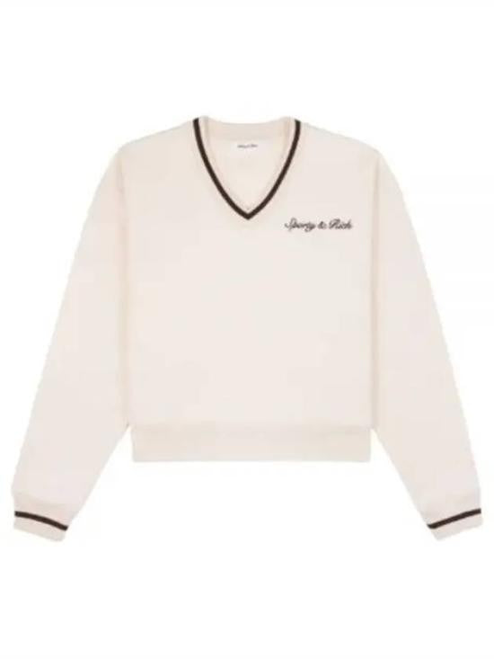 Sporty And Rich Cropped Long-Sleeve V-Neck Top With Ribbed Cuffs