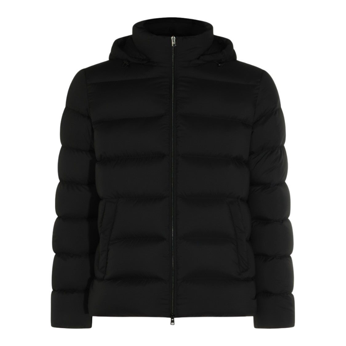Herno Fitted Black Puffer Jacket With Hood And Quilted Padding