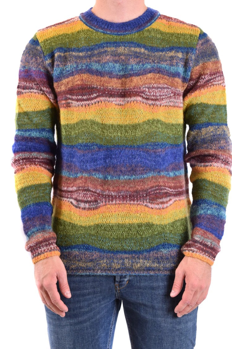 Paura Vibrant Multicolor Knit Sweater Textured Stripe