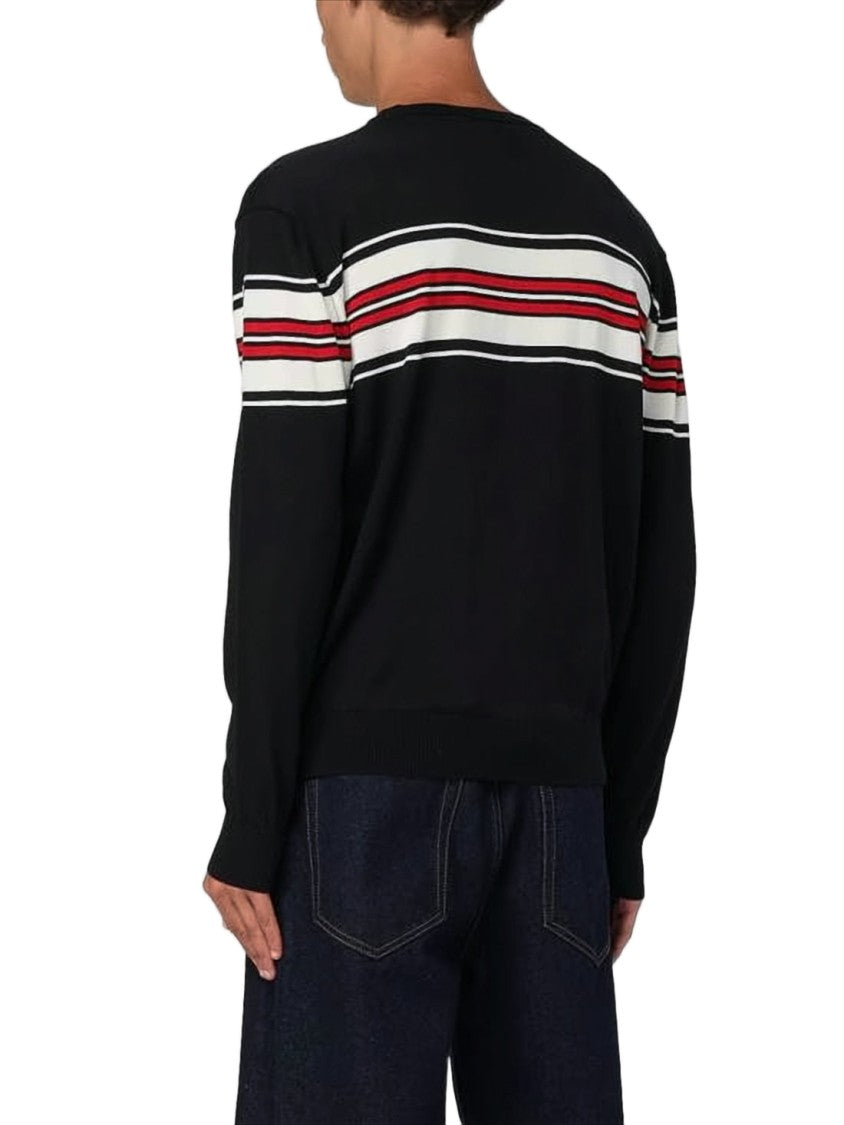 Msgm Horizontal Striped Knit Sweater With Signature Detail