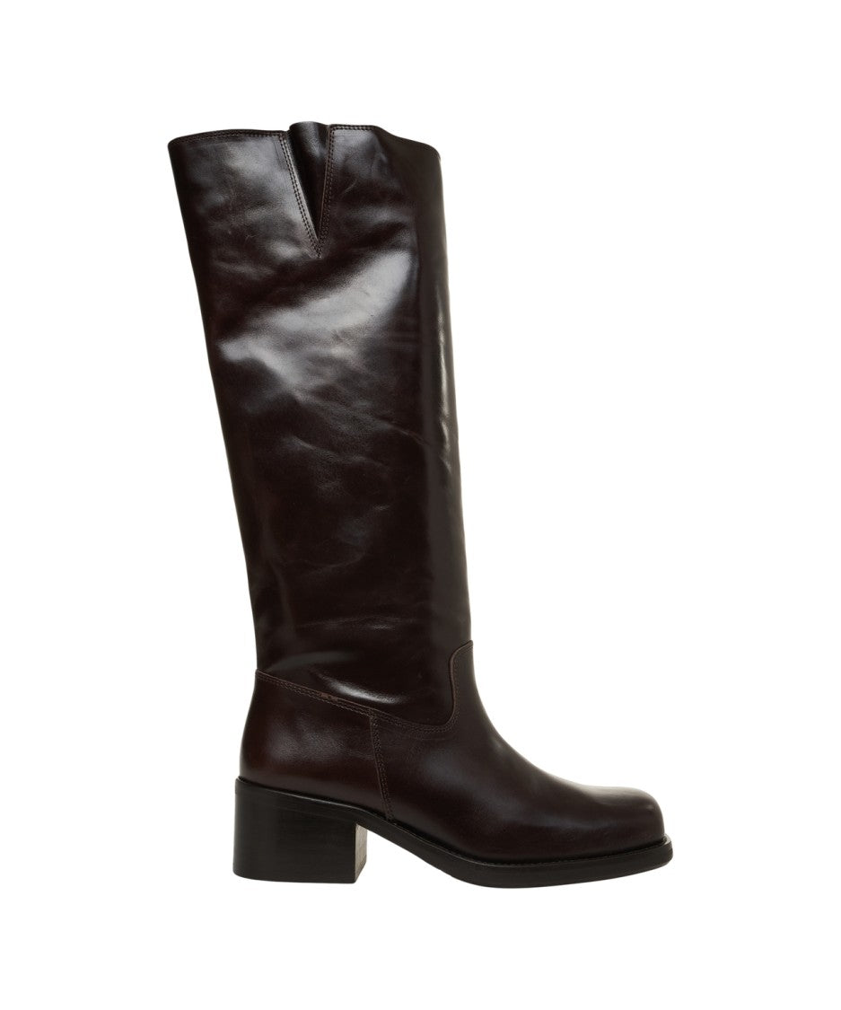 Billi Bi Polished Leather Knee-High Boots With Rounded Square Toe
