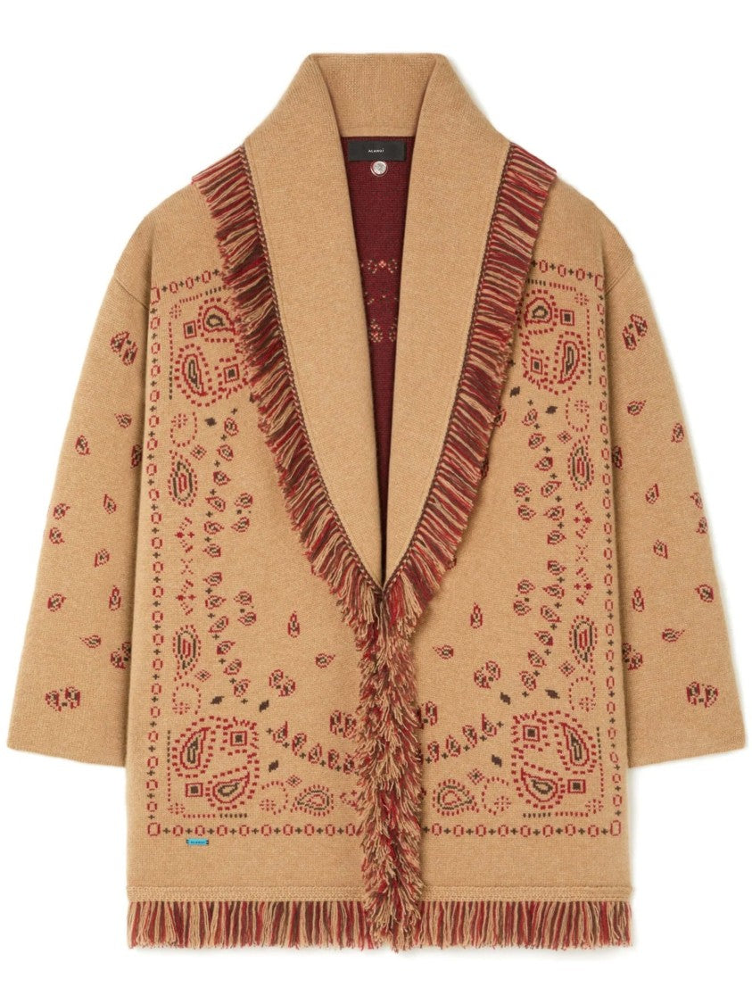 Alanui Bandana Jacquard Fringed Cashmere Cardigan