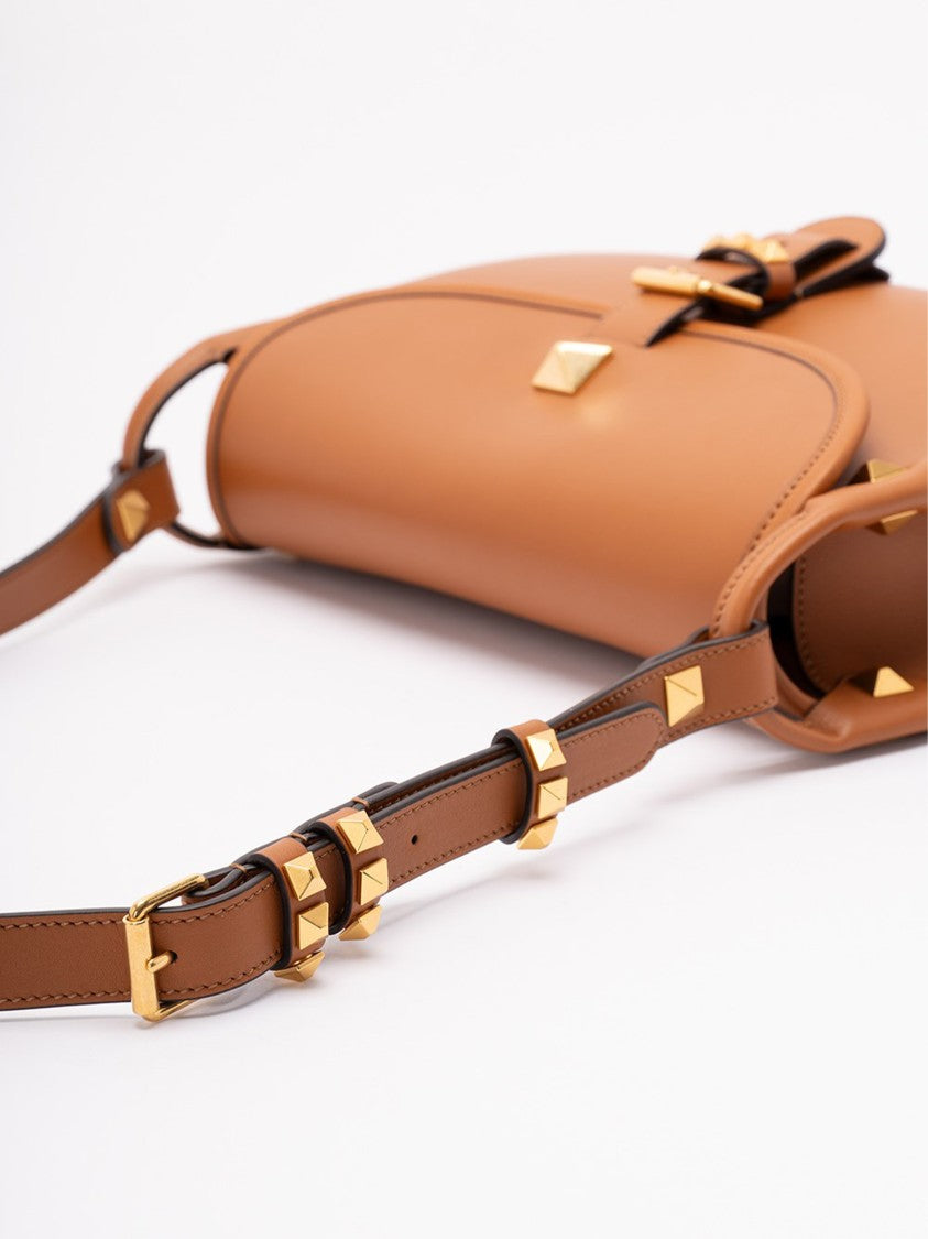 Valentino Brown Curved Leather Pyramid Stud Bag