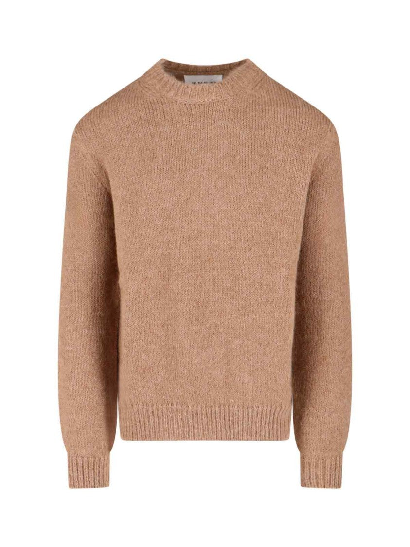 Jil Sander Brown Alpaca-Wool Blend Crewneck Sweater With Ribbed Cuffs