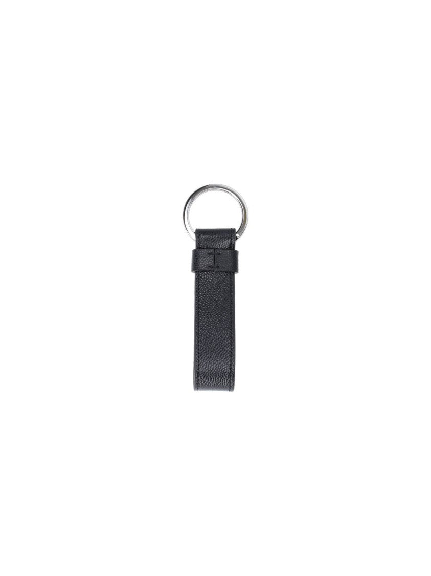 Tod's Ostrich Print Black Calf Leather Keychain