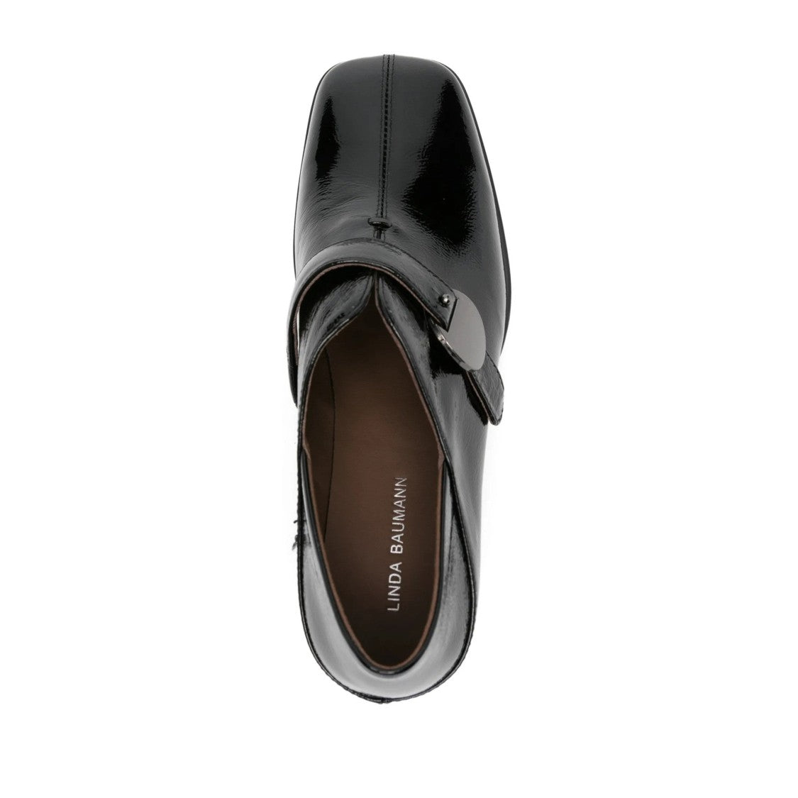 Linda Baumann Black Mid-Height Block Heel Patent Leather Dress Pumps