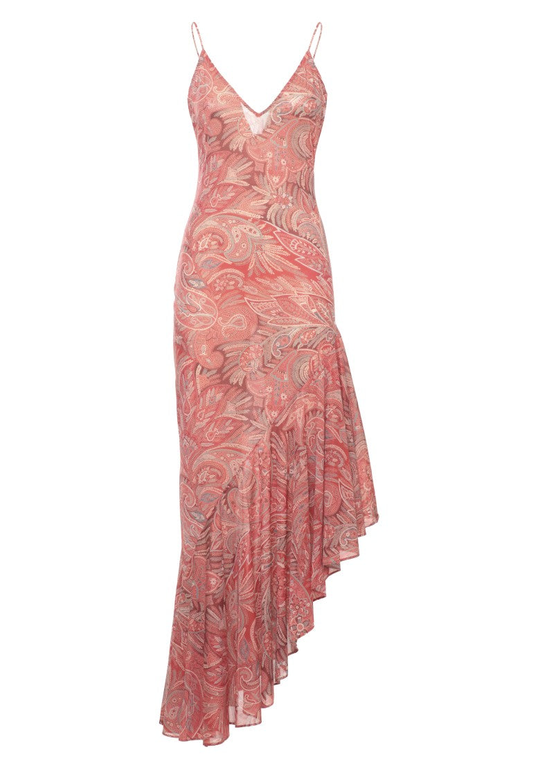 Etro V-Neck Paisley Midi Dress With Asymmetric Flared Hem