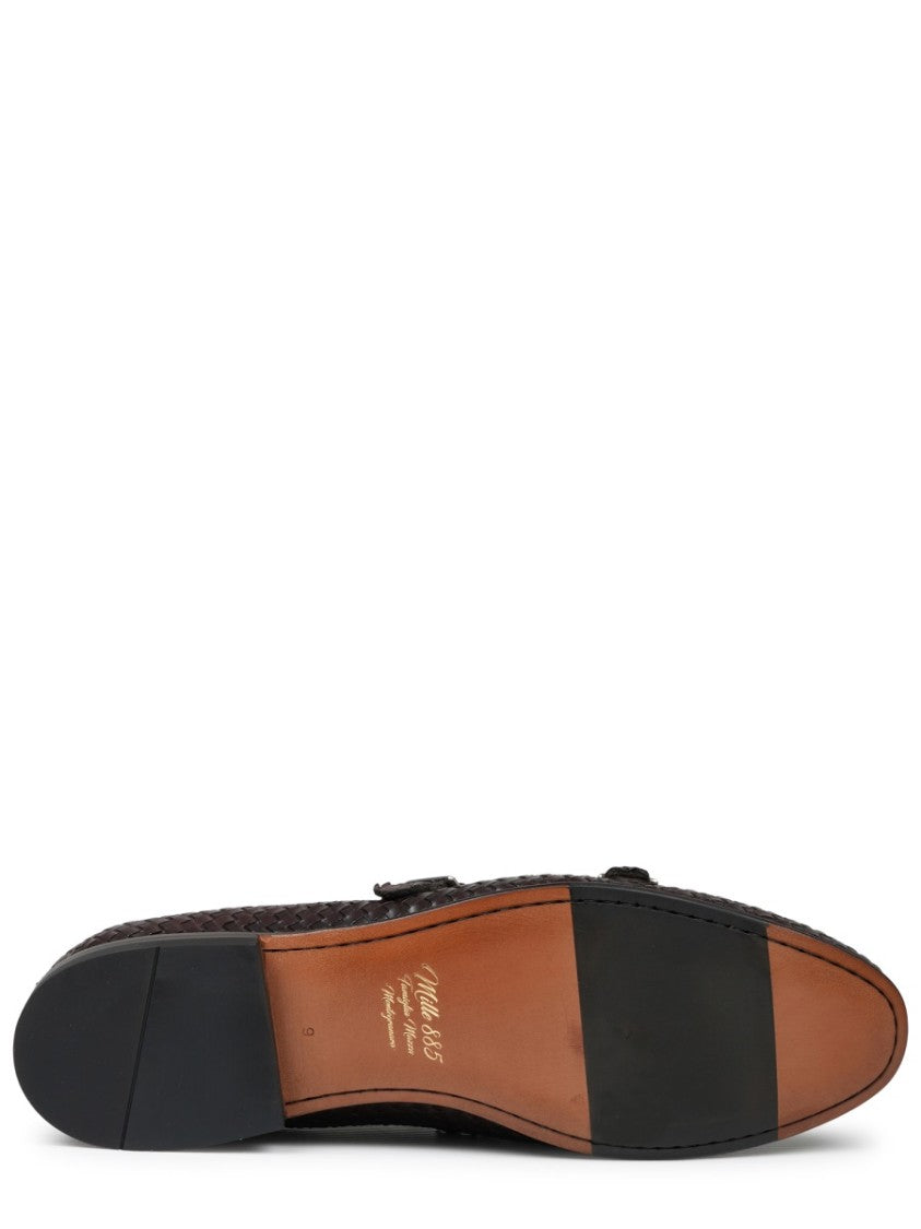 Mille885 Woven Leather Loafers With Double Silver Buckle Detail