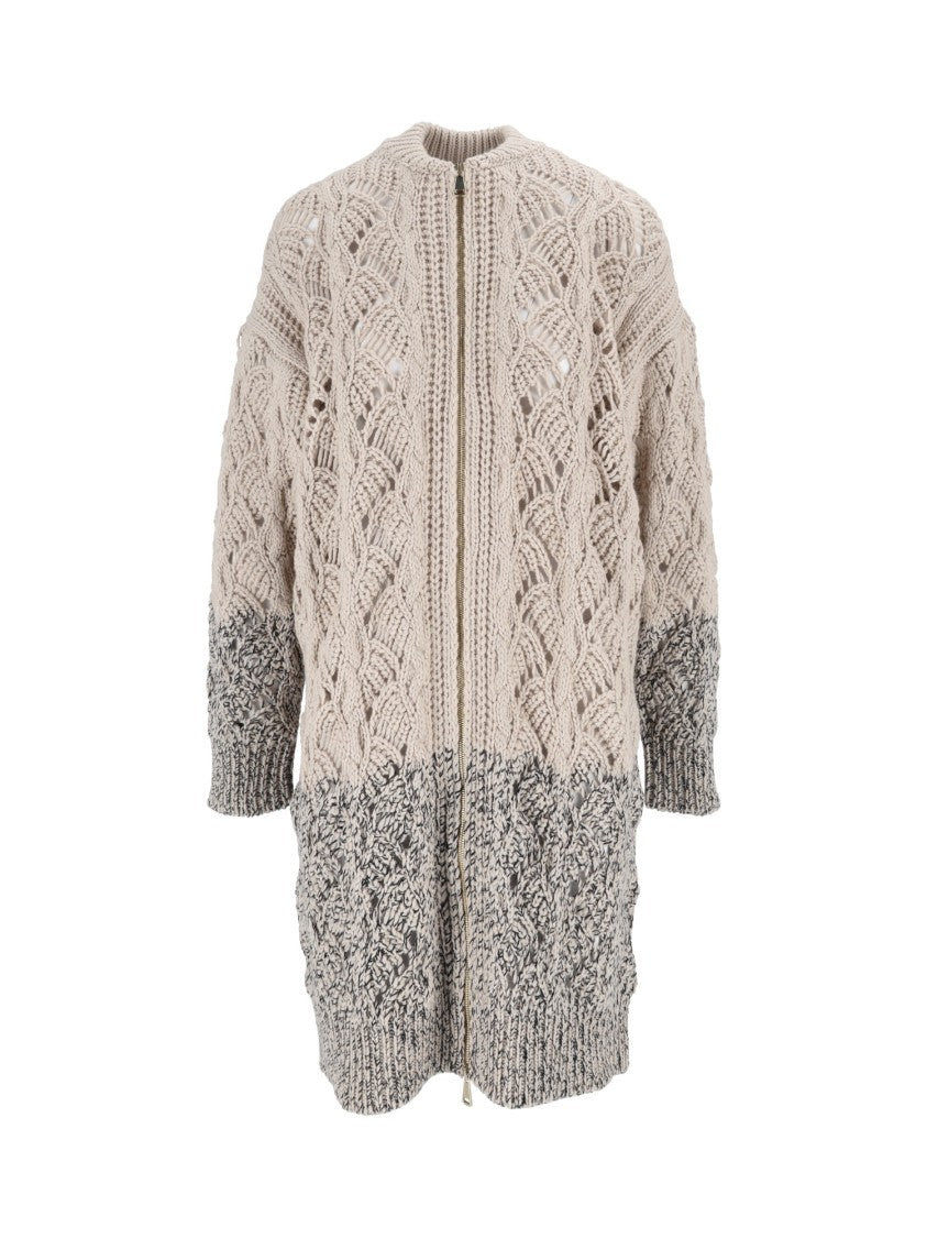 Fabiana Filippi Openwork Knit Bicolor Band Bomber Jacket