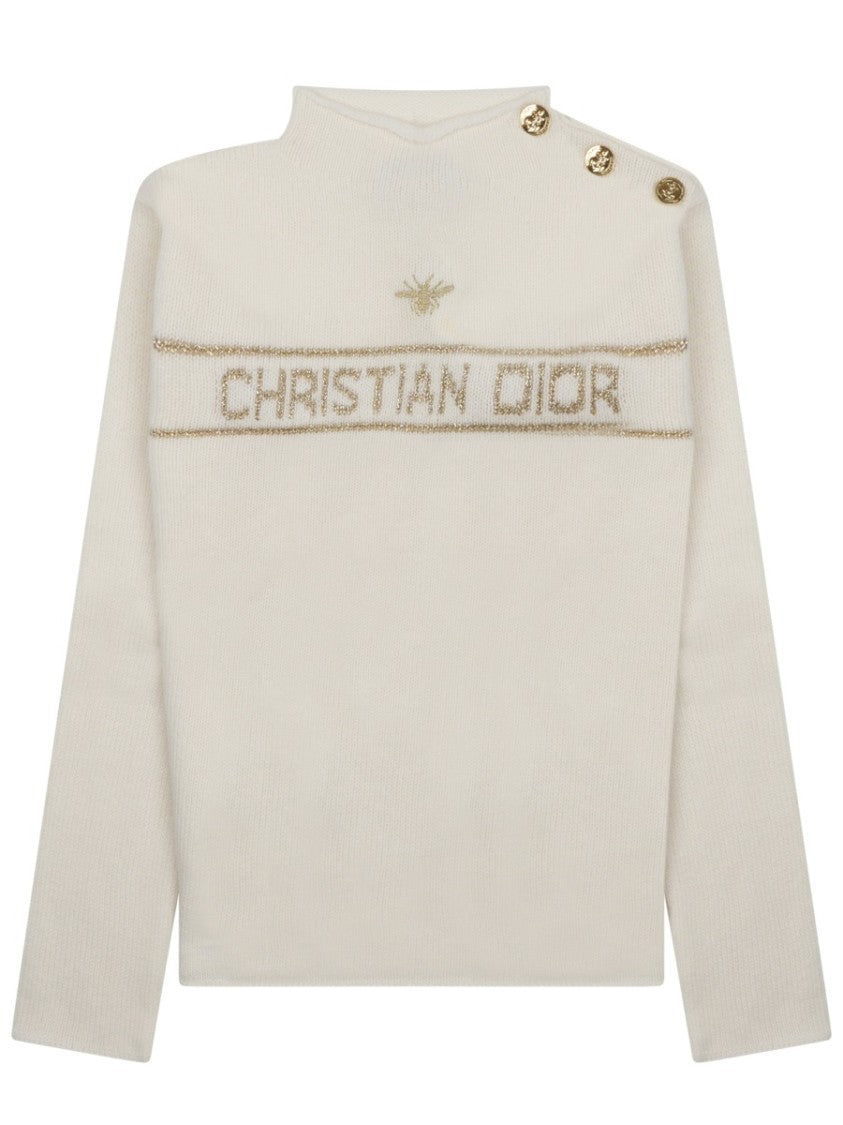 Dior Creamy Knit Sweater With Decorative Gold Buttons