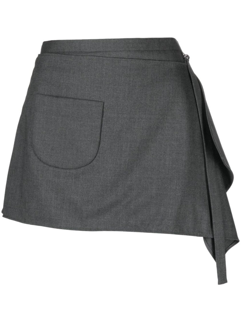Courrèges Draped Medium Grey Virgin Wool Blend Skirt