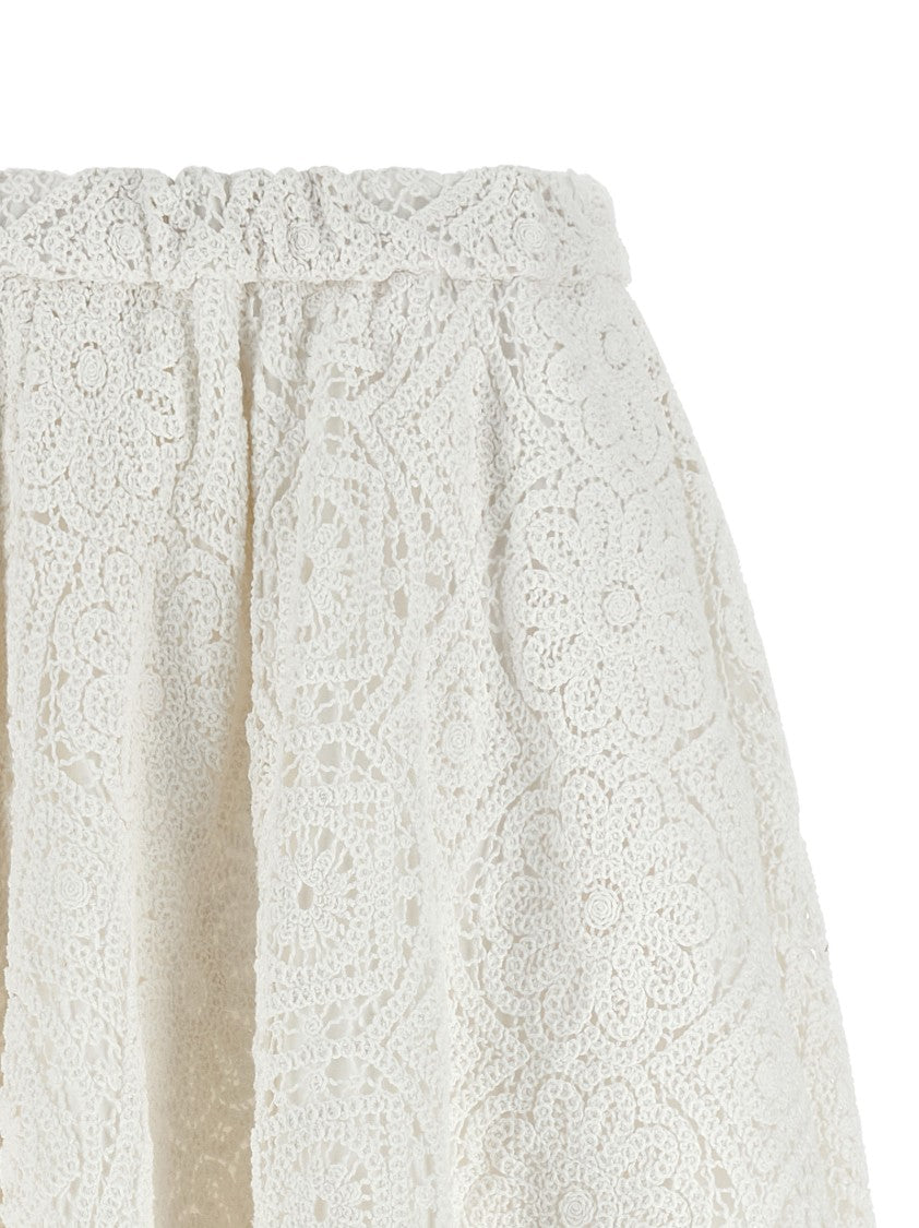 Comme Des Garçons Flared Macramé Midi Skirt With Drawstring Waistband