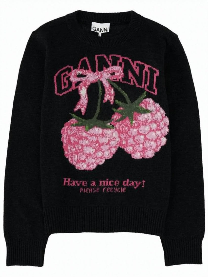 Ganni Graphic Raspberry Print Knitwear Sweater By Ganni