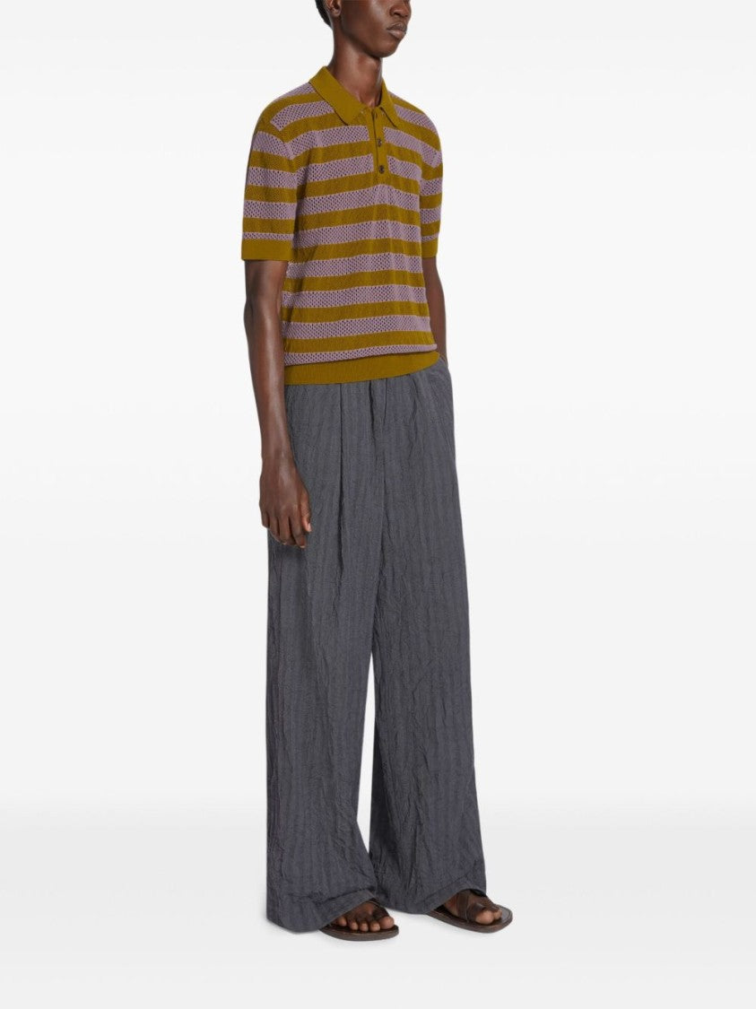 Dries Van Noten Olive Green Ribbed Polo Collar Sweater
