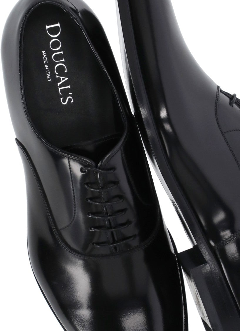 Doucal's Black Smooth Leather Lace-Up Shoes
