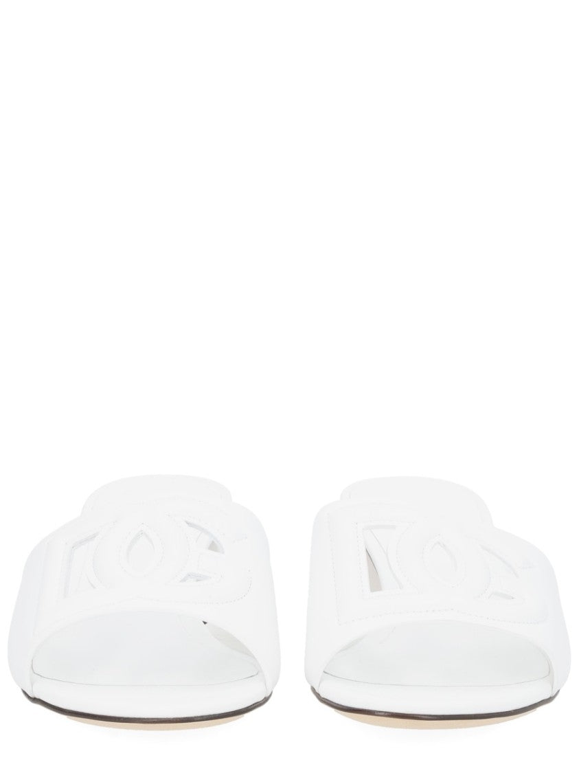 Dolce & Gabbana Logo Leather Low Block Sandals