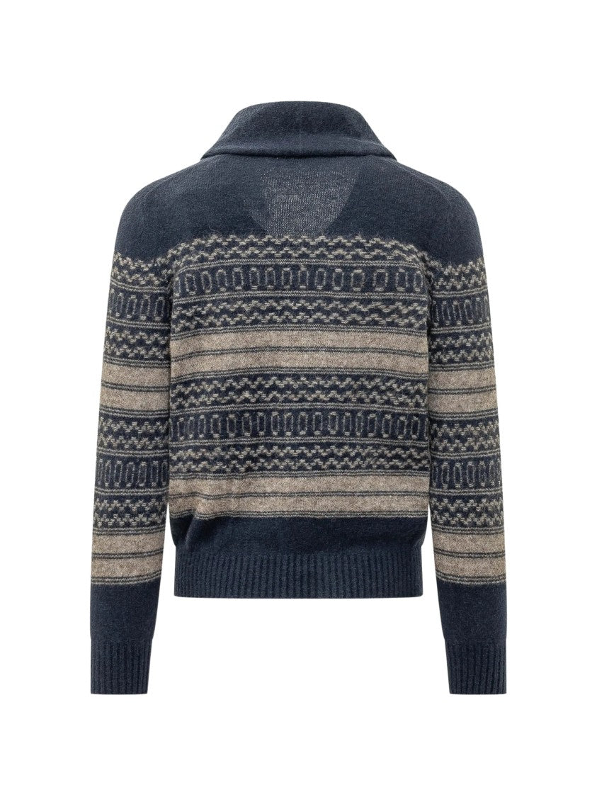 Brunello Cucinelli Shawl Collar Textured Striped Cropped Cardigan