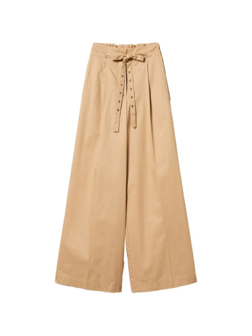 Twin-Set Beige Cotton Belted Palazzo Pants