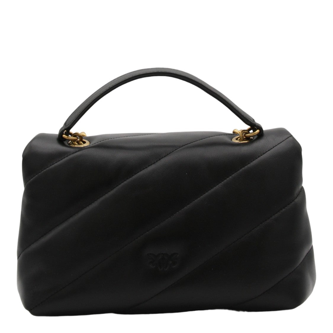 Pinko Black Quilted Leather Gold Bird Clasp Chain Strap Shoulder Bag