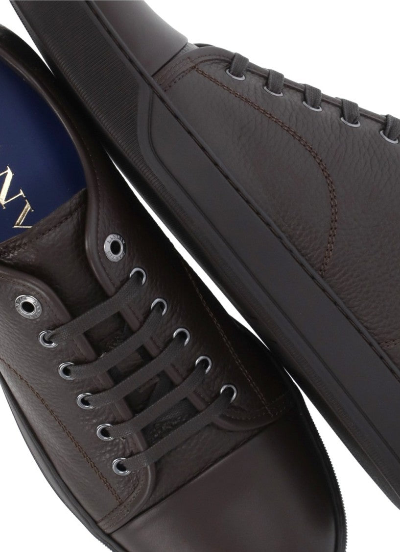 Lanvin Brown Textured Leather Low-Top Sneakers