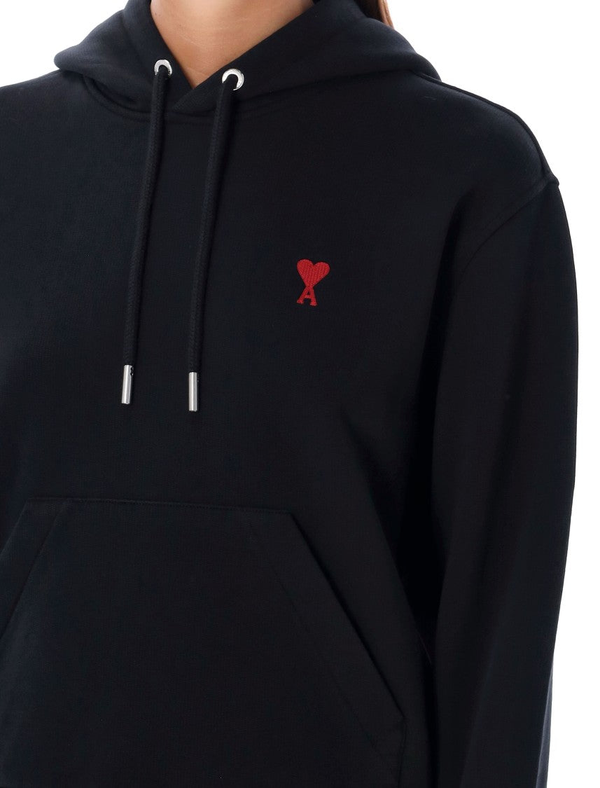 Ami Paris Black Relaxed Fit Hoodie With Embroidered Logo