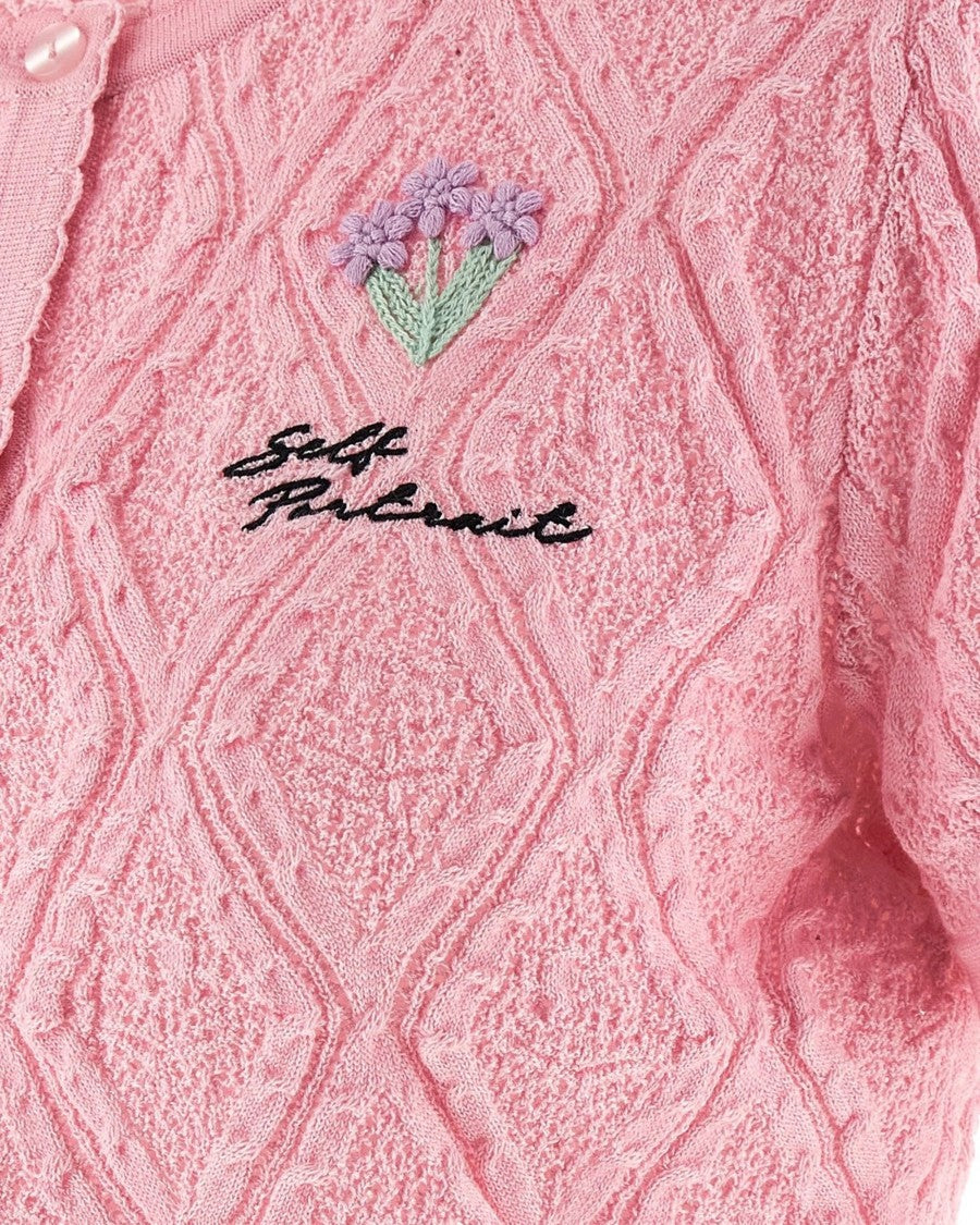 Self-Portrait Pink Knit Cardigan