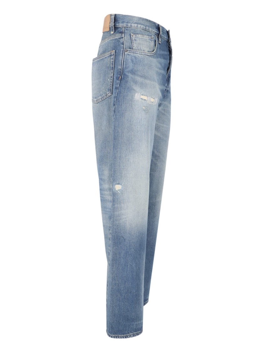 Sunflower Blue Twist Wide-Leg Distressed Jeans