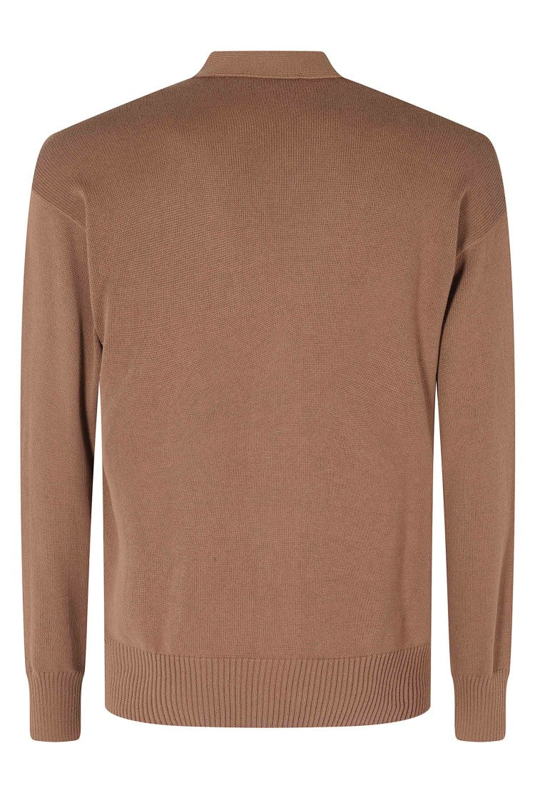 Gran Sasso Tobacco V-Neck Ribbed Trim Cotton Cardigan