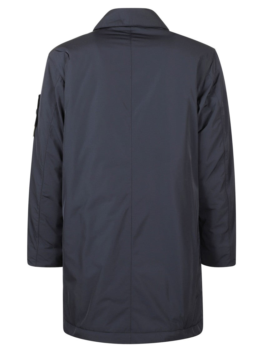 Stone Island Relaxed-Fit Blue Coat With Button Closure And Signature Logo Patch