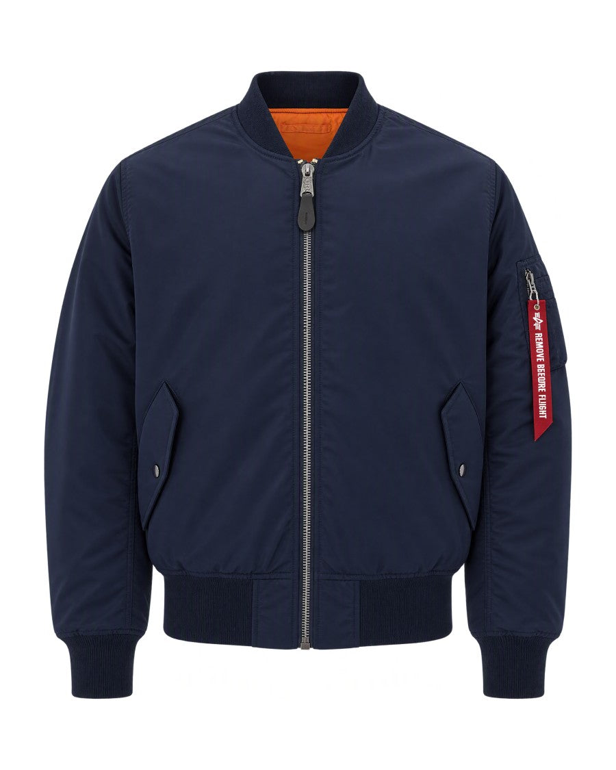 Alpha Industries Blue Ribbed Knit Padded Bomber Jacket