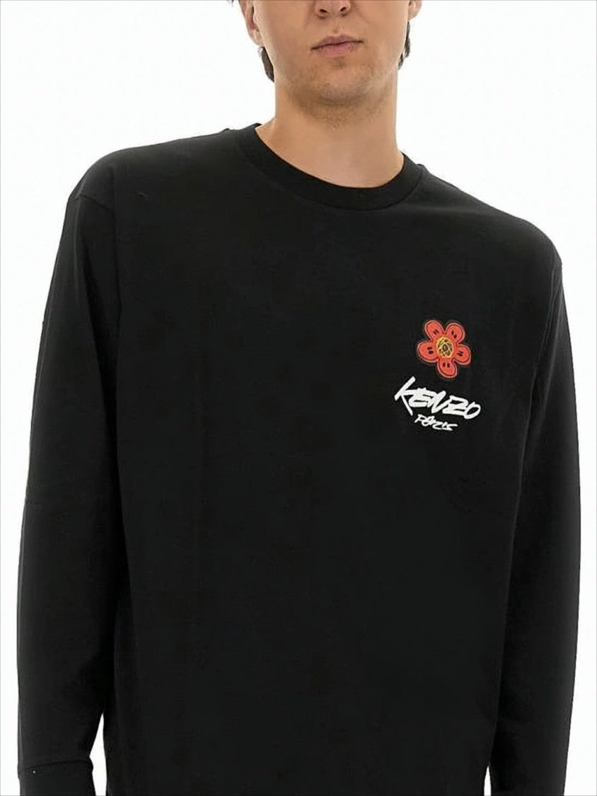 Kenzo Long-Sleeve T-Shirt With Floral Emblem And Graphic Text