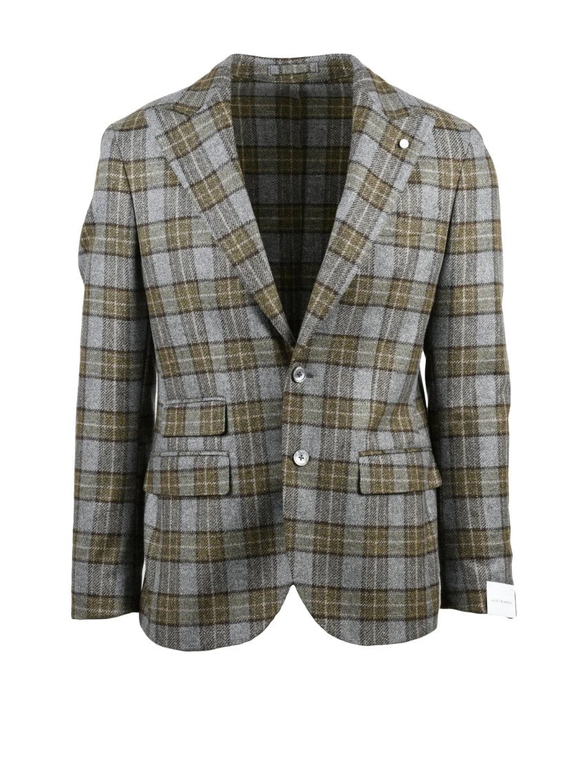 Luigi Bianchi Rounded Jacket With Classic Plaid Pattern In Grey And Green