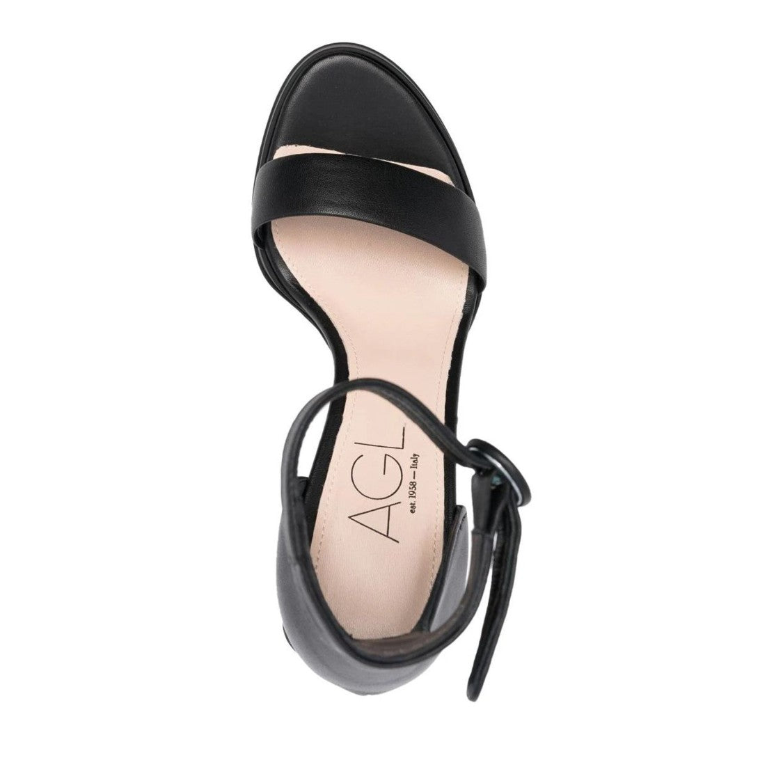 Agl Black Janis Leather Chunky Heel Sandals