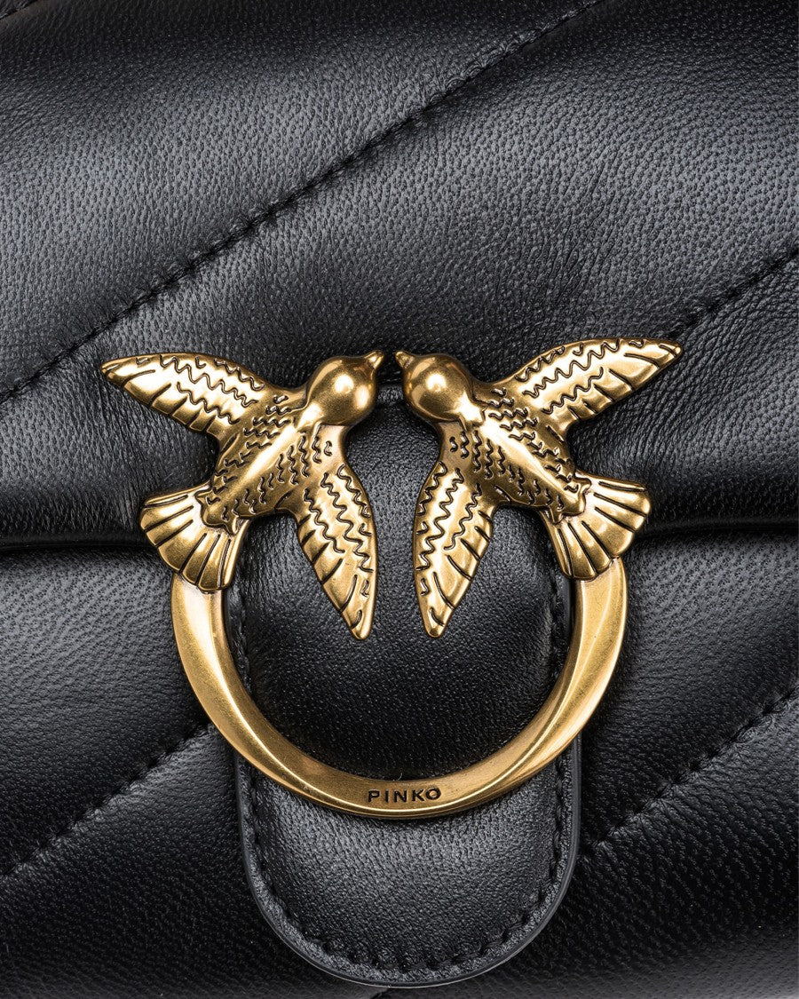 Pinko Black/Antique Gold Mini Love Bag Puff Maxi Quilt Bag