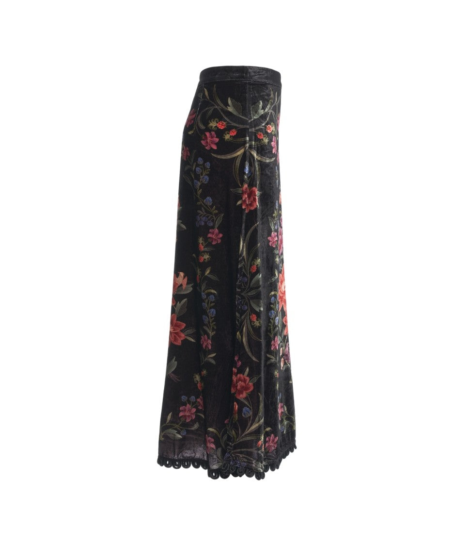 Farm Rio Floral Print Velvet Skirt
