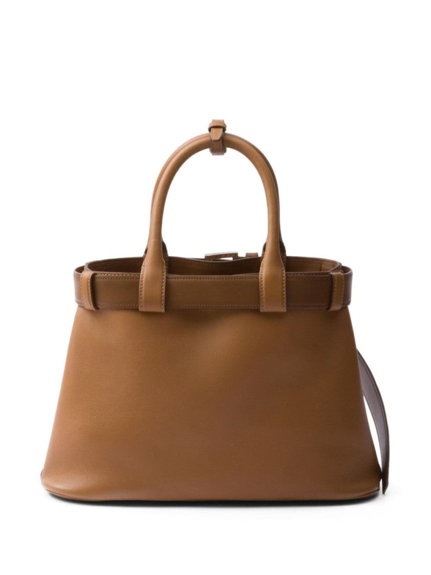 Prada Structured Leather Shoulder Bag With Dual Top Handles