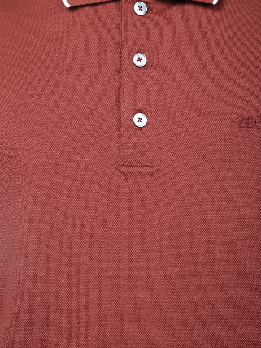 Zegna Brown Pique Polo With Contrast