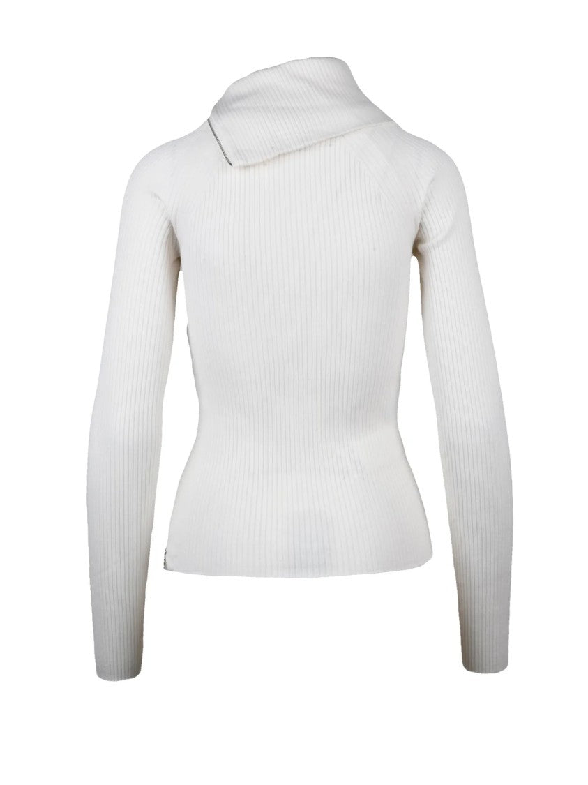 Sportmax Ribbed Turtleneck Sweater With Asymmetrical Zip Detail