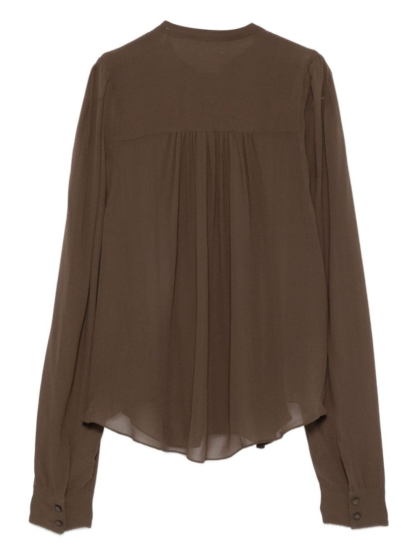 Isabel Marant Étoile Kaki Button-Down Blouse With Pleated Details