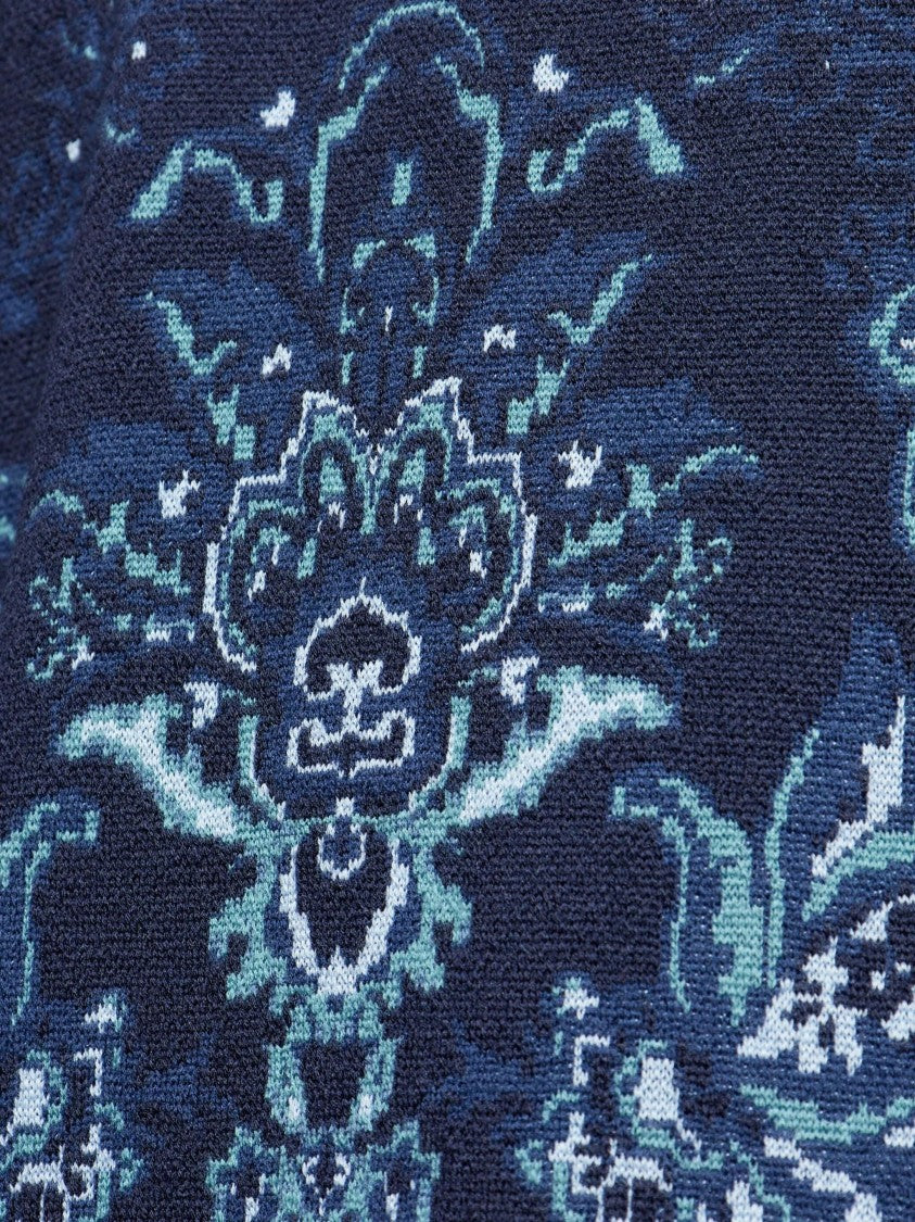 Etro Jacquard Floral Navy Wool Knit Sweater
