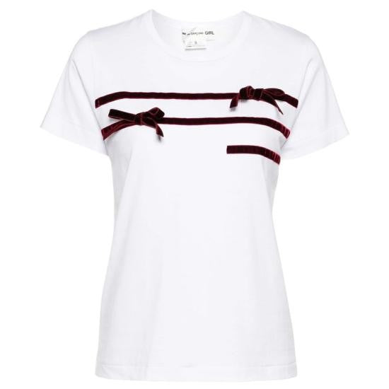 Comme Des Garçons Short-Sleeved Cotton T-Shirt With Velvet Ribbon Accents