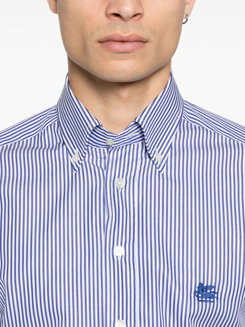 Etro Blue Roma Logo Bd Vertical Stripe Shirt