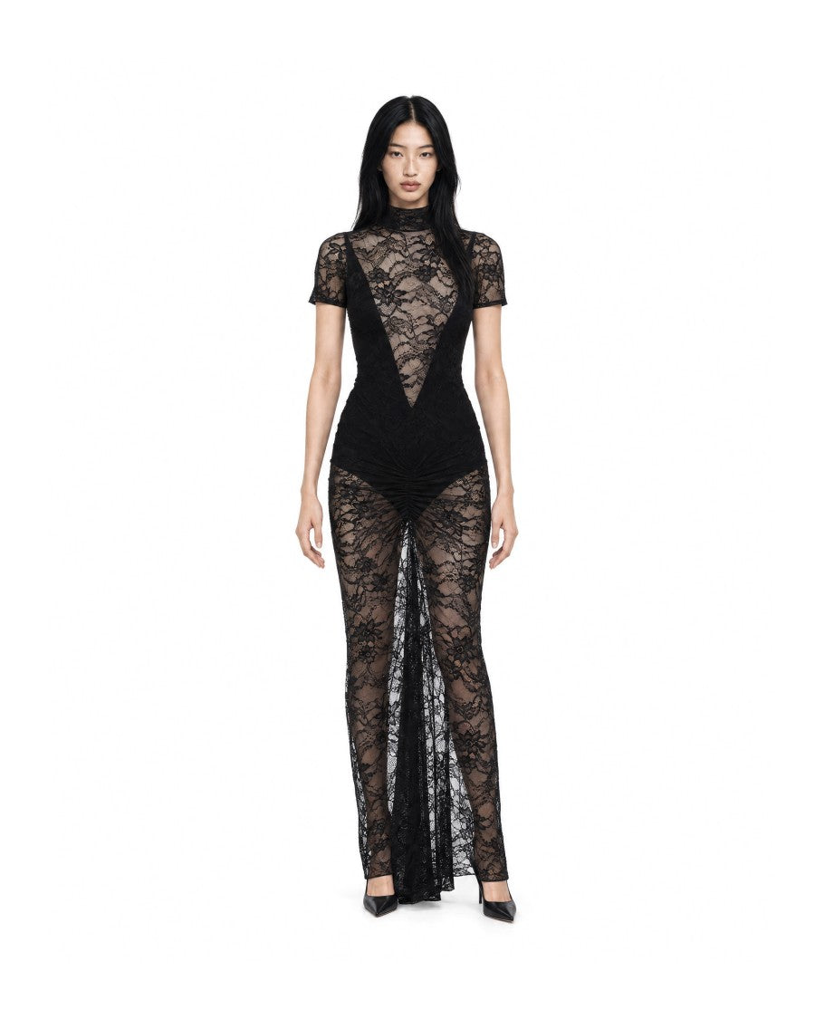 The Andamane Black Palma Sheer Lace V-Neck Maxi Dress