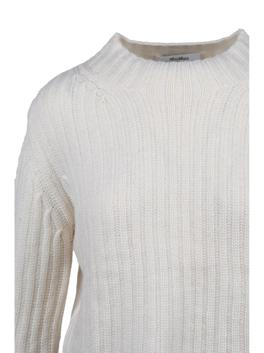 Max Mara Ribbed Knit Wool Cashmere Sweater With Crew Neckline And Cropped Fit
