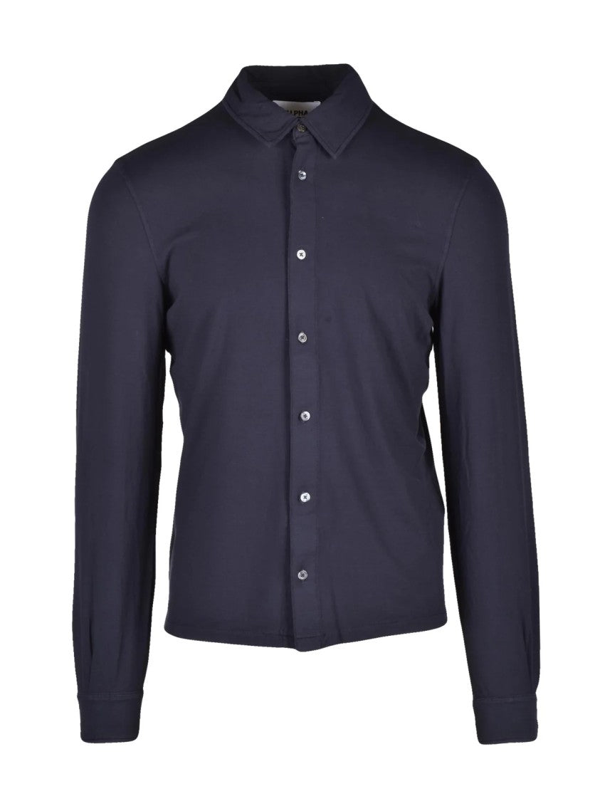 Alpha Studio Navy Blue Cotton Elastane Men Shirt