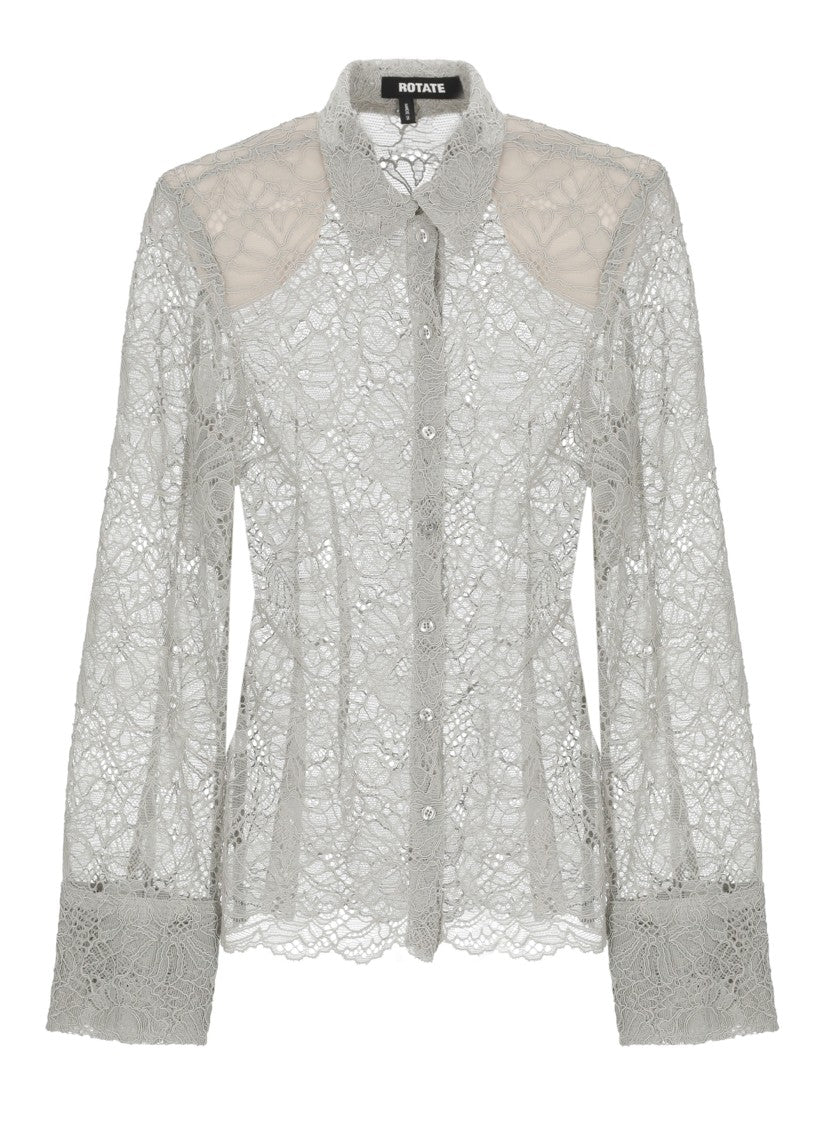 Rotate Grey Flower Mesh Lace Shirt