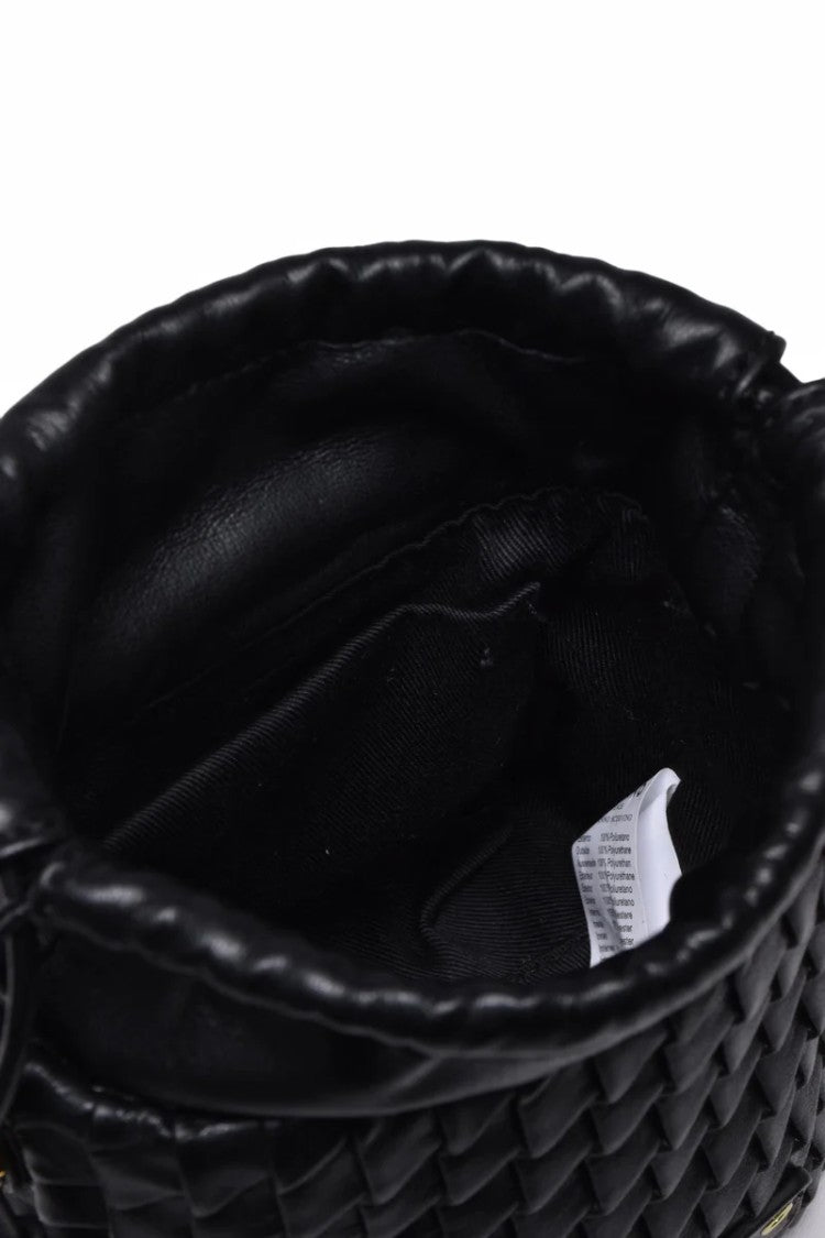 Ermanno Firenze Black Polyurethane Bucket Teagan Bag